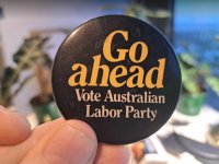 Labor campaign badge from the 1974 election.jpg
